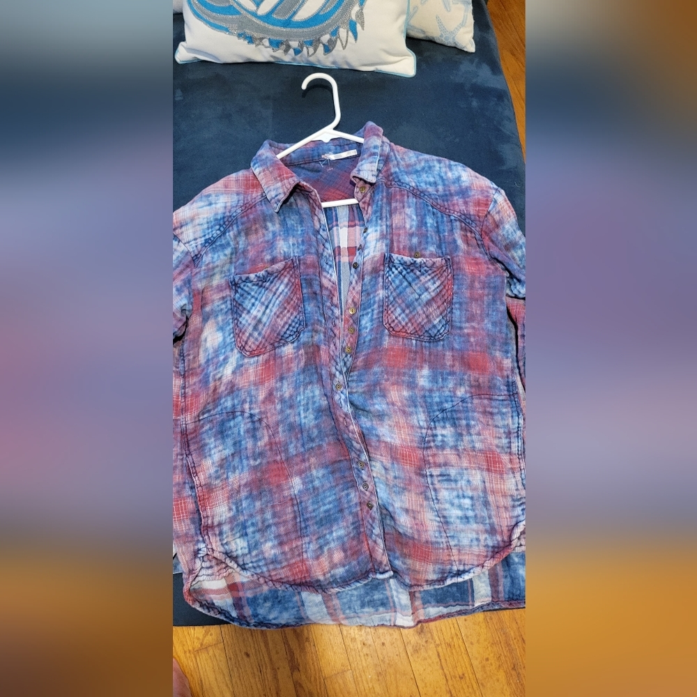 Free people red and blue soft flannel